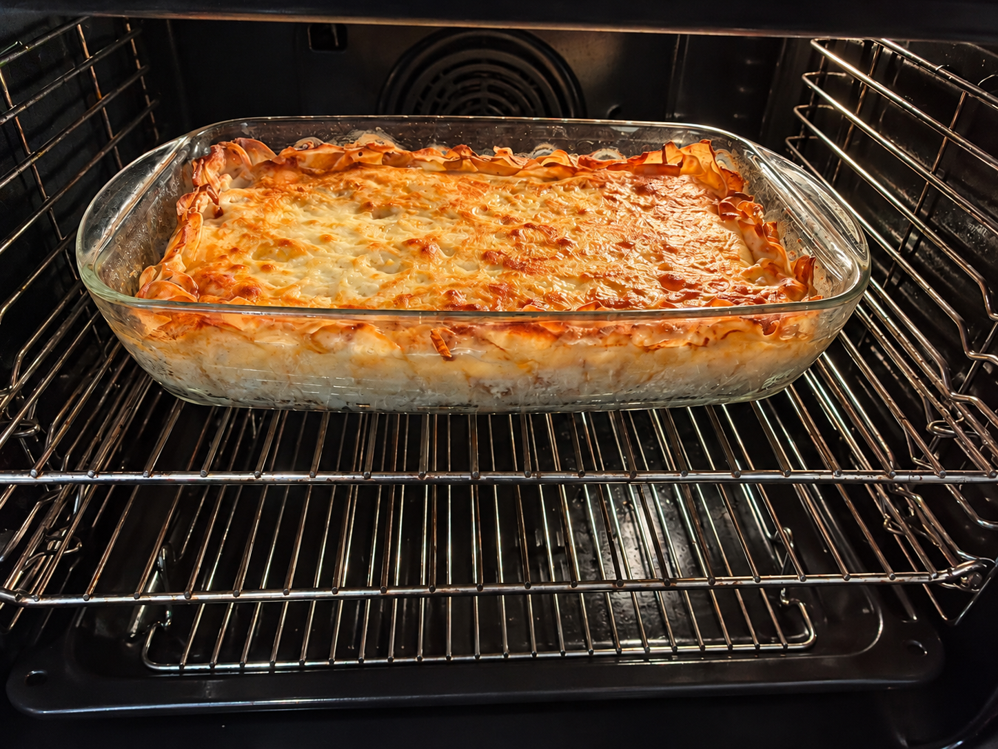 Finished cheesy beef, corn and potato bake