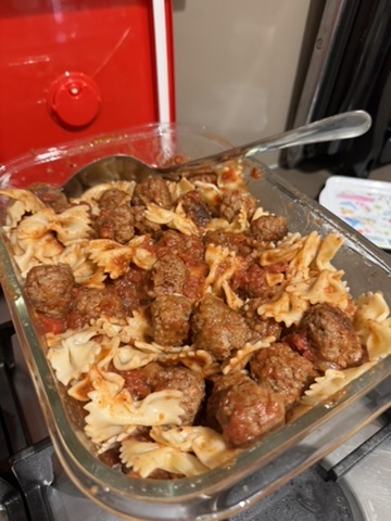 Family cooking photograph: Meatballs with Farfalle